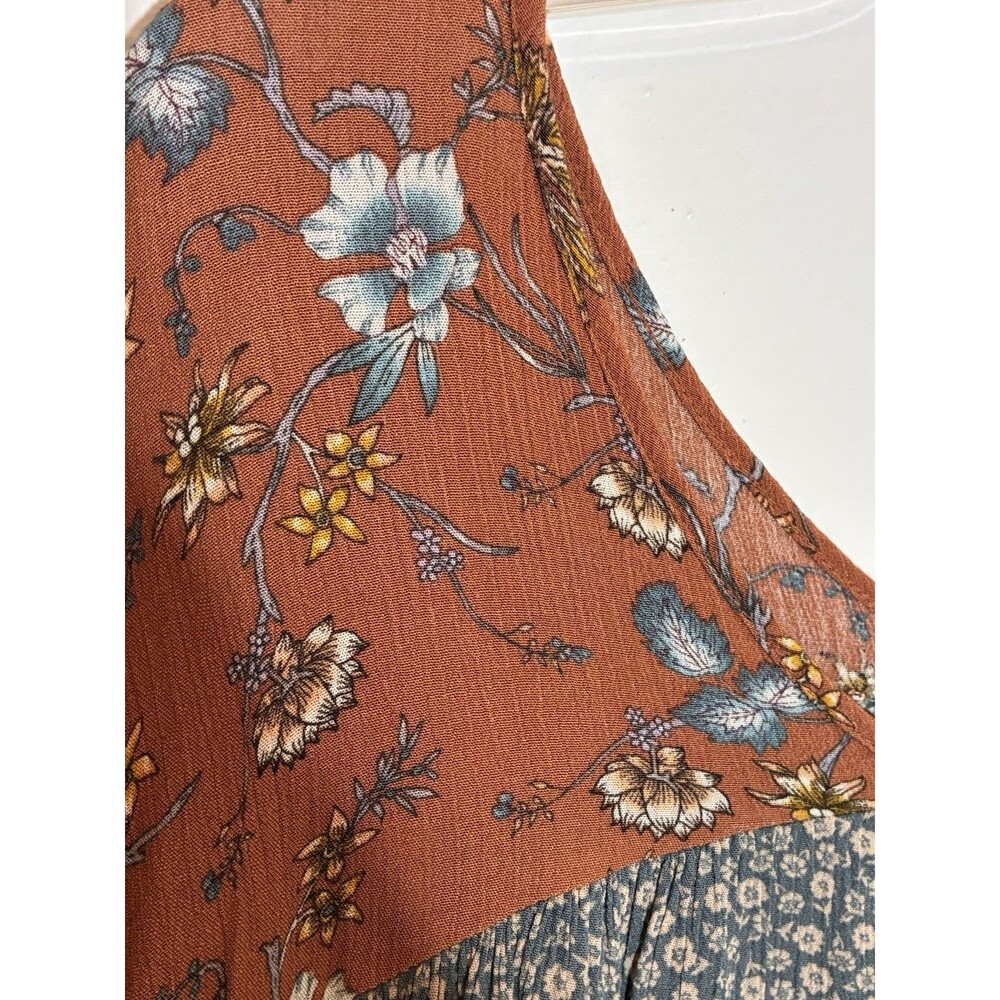 White Birch XL Blouse Terracotta Blue Floral Top Boho - Picture 7 of 8